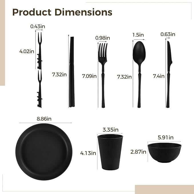 20-Piece Wheat Straw Dinnerware Set Unbreakable for 4-8 People Microwave &amp Dishwasher Safe Includes Plates Cups Bowls and Cutlery