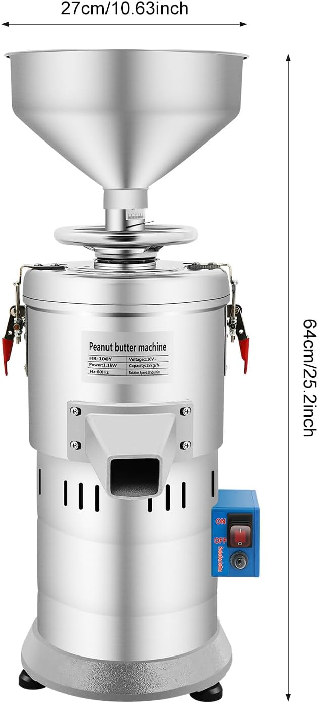 Peanut Butter Maker Machine 110V 1100W Electric Grain Grinder 33 lbs/h Sesame Sauce Grinder for Groundnut Almond Cashew Nut Butter Machine with US Plug for Home Commercial Use