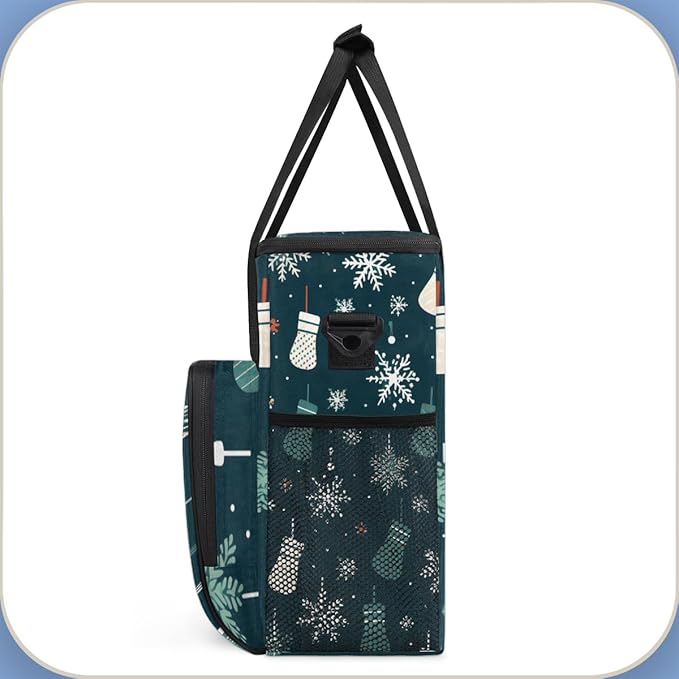 Xmas Stocking Coffee Maker Carrying Bag Snowflake Travel Storage Bag Compatible with K-Mini or K-Mini Plus Single Serve Coffee Brewer Carrying Case with Multiple Pockets &amp Shoulder Strap