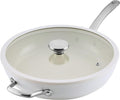 Circulon Halo with LaserDefense Ceramic Nonstick Frying Pan with Helper Handle and Lid Made without PFAS Compatible with All Stovetops Dishwasher and Oven Safe 12 Inch Skillet - Pearl White