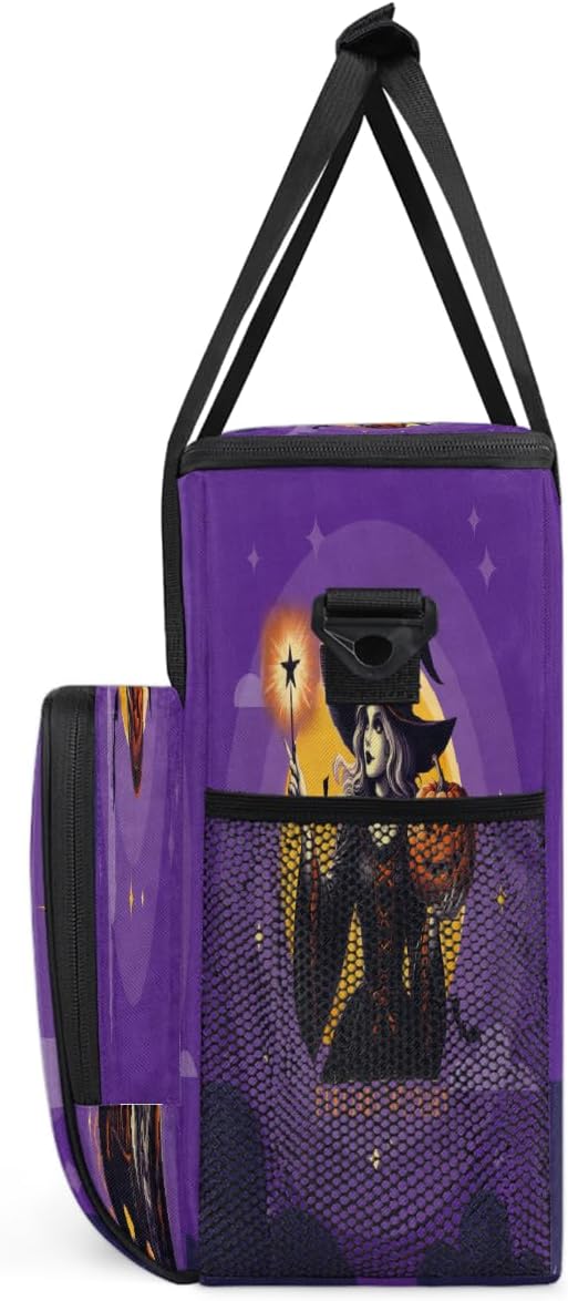 Halloween Witch Pumpkin Coffee Maker Carring Bag Travel Carrying Storage Tote Bag Compatible with Keurig K-Mini or K-Mini Plus Portable Single Serve Coffee Brewer Case with Pockets for K-cup Pods