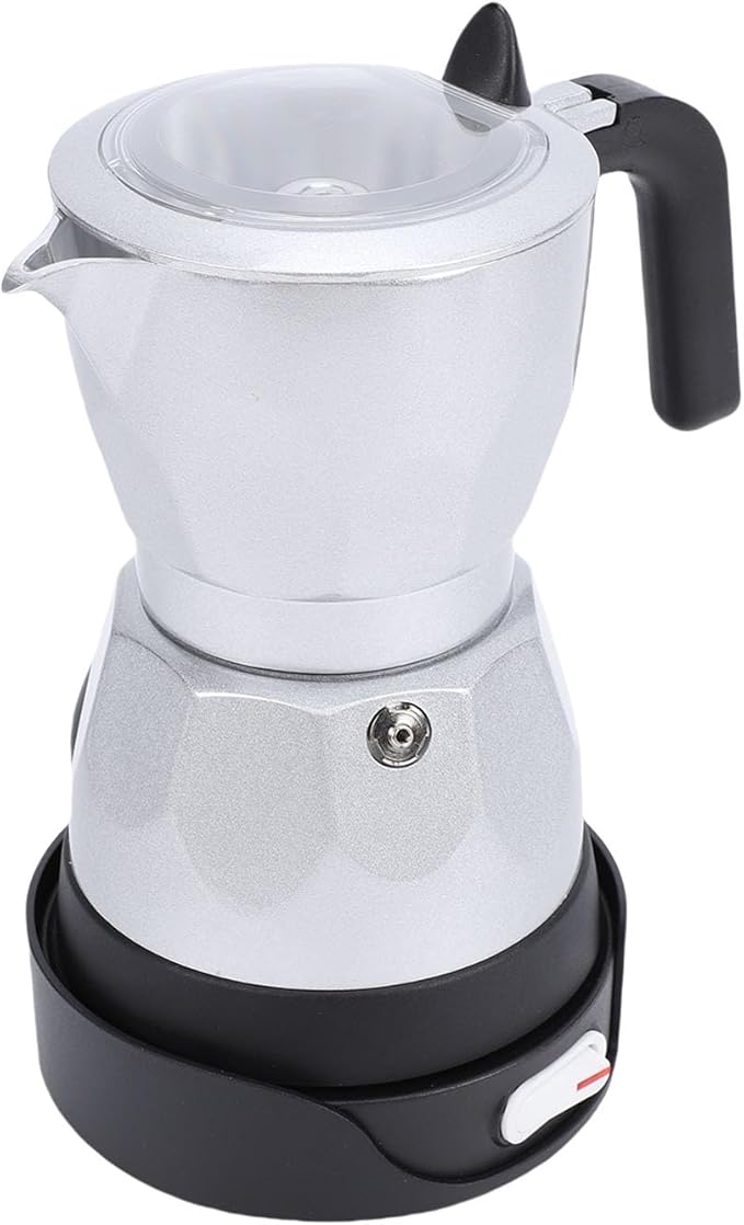 Electric Coffee Maker Aluminum 3 Cup Easy Operate for Home Office Travel Food Grade Material (Silver)