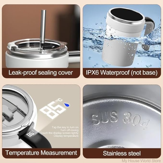 Mixmate Mug380ml Automatic Magnetic Stirrer with Straw and Lid Stainless Steel Waterproof USB Electric Stirring Coffee Cup (Purple)