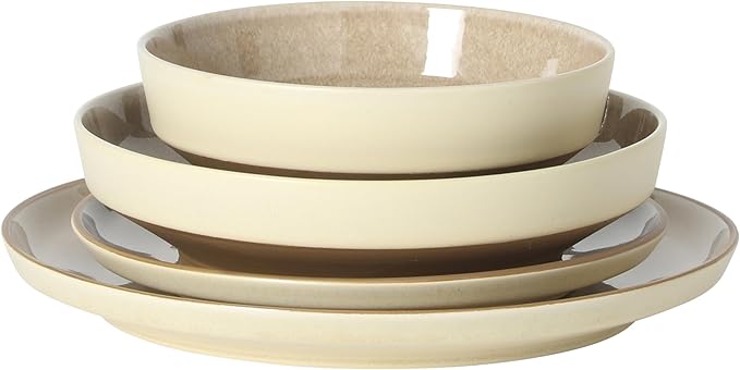 Gibson Elite Octavia Place 16 Piece Stoneware Dinnerware Set Service for 4 Coupe Modern Plates &amp Bowls Reactive Glaze Finish Taupe Microwave &amp Dishwasher Safe