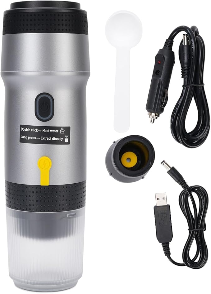 Portable Coffee Maker 304 Stainless Steel USB Travel Coffee Machine with Built in 7500mAh Battery for Camping Hiking Office Home (Silver)