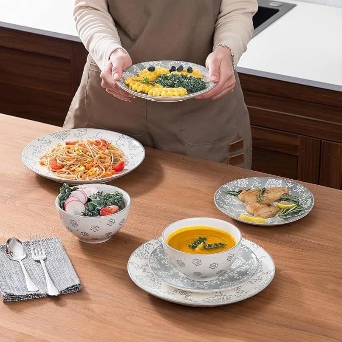16-pieces Dinnerware Sets Ceramic Dish Set Plates and Bowls for 4 Stackble 1Bowl snd Plate