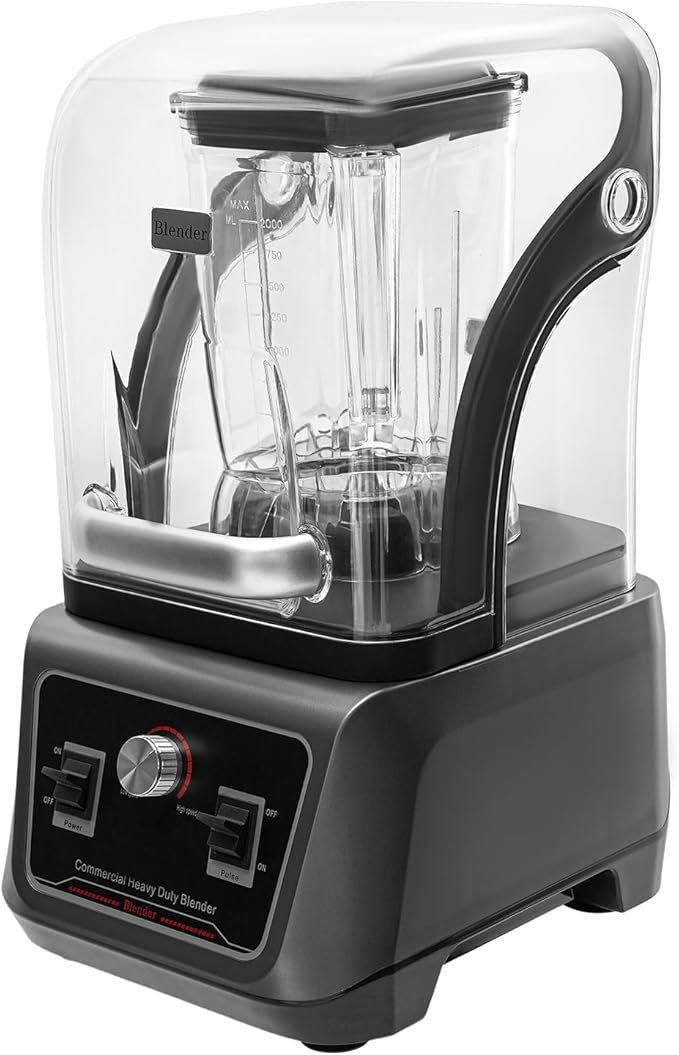 1600W Commercial Blender 9 Speeds Duty High Speed Blender for Smoothies Ice Crushing Food Processing with 2L BPA-Free Jar Ideal for Home Kitchen Restaurant Cafe &amp Smoothie Shop (Grey)