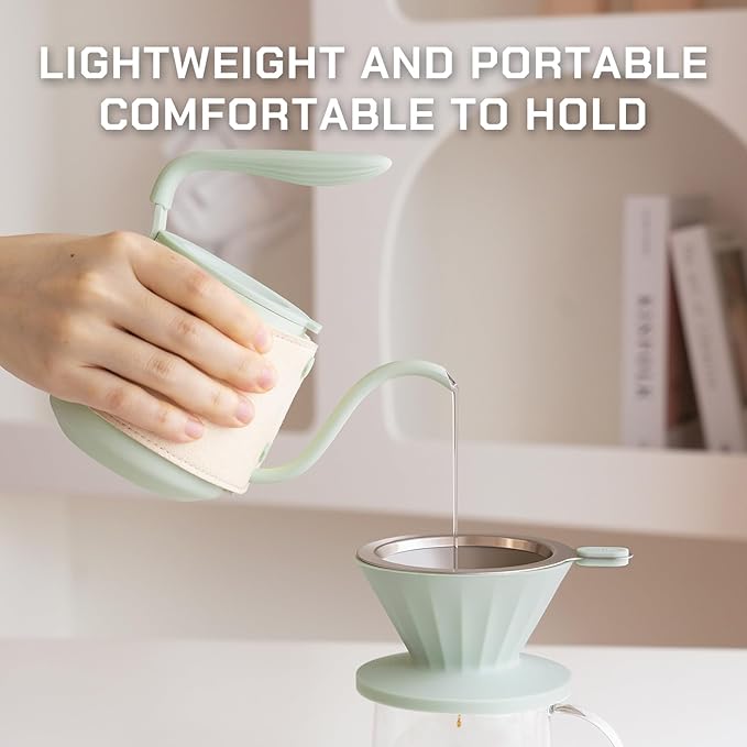 Pour Over Coffee Maker Set Pour Over Kettle Coffee Dripper Glass Coffee Server with Scale Stainless Steel Filter (Grey)