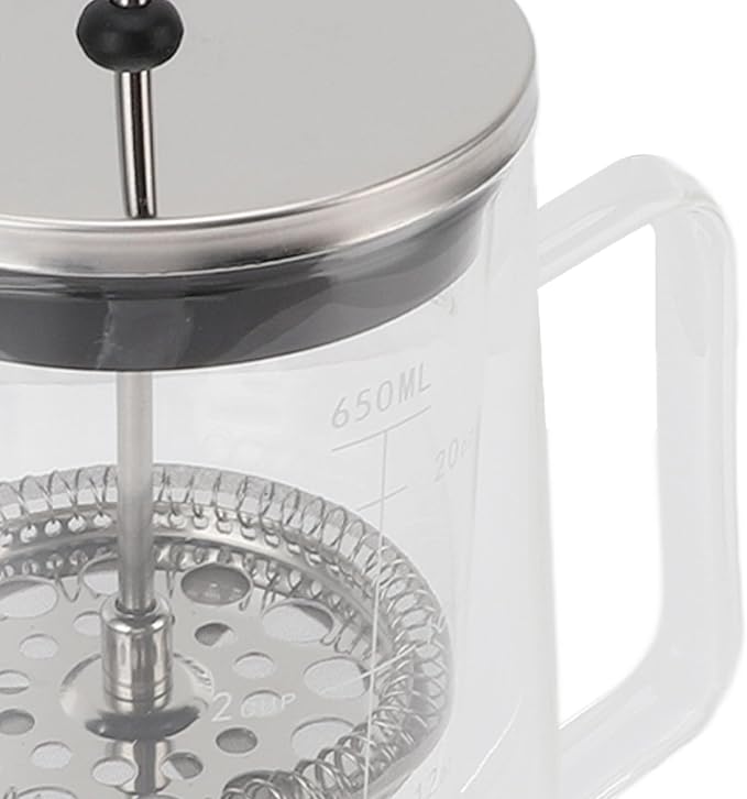 French Press Coffee Maker 650ML High Borosilicate Glass Coffee Plunger Pot with V Shape Spout and Temperature Proof Design for Home Studio Tea Room