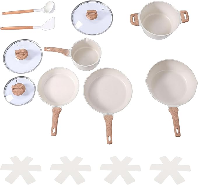 Nonstick Cookware Set Pots and Pans Set with Reinforced Cast Aluminum and Premium Granite Coating for Stovetop Kitchen Utensils