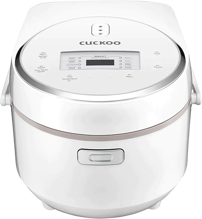 CUCKOO Micom Rice Cooker 8-Cup Uncooked / 16-Cup Cooked with Nonstick Inner Pot Large Rice Maker with 9 Menu Options Fuzzy Logic Technology Auto Clean Mode LCD Display White (CR-0810F)