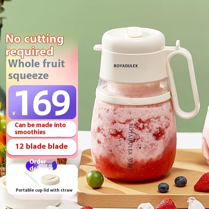 ROYADULEX Portable Rechargeable Juicer Multi-function Household Blender with Handle Beige
