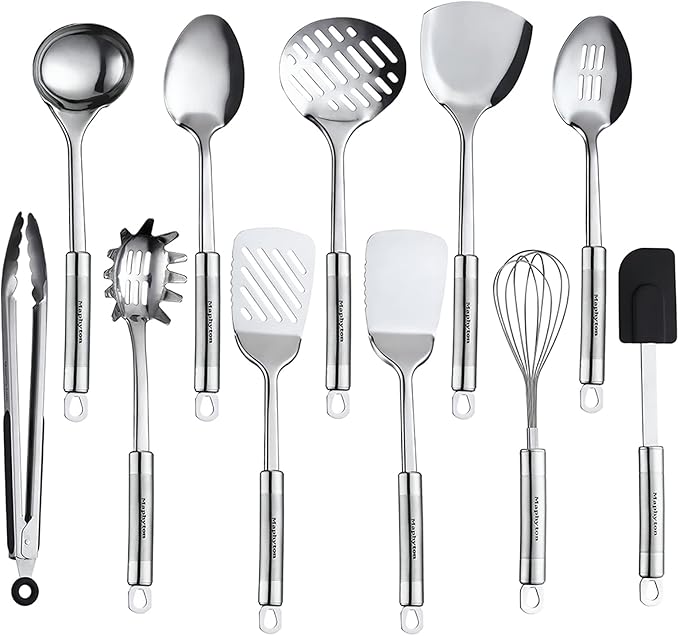 Cooking Utensil Set 11 PCS Stainless Steel Kitchen Utensil Set Nonstick Kitchen Gadgets Cookware Set with Spatula