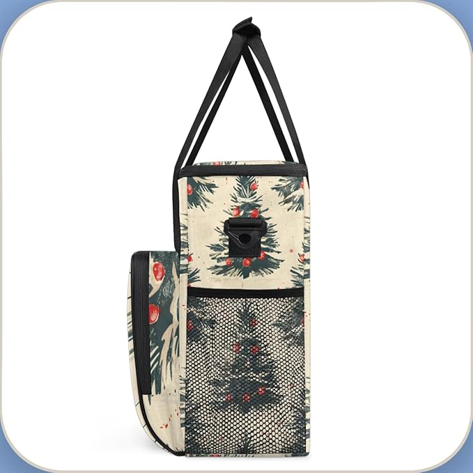 Cartoon Tree Xmas Coffee Maker Carrying Bag Portable Travel Storage Tote Bag Compatible with K-Mini or K-Mini Plus Single Serve Coffee Brewer Carrying Case with Multiple Pockets &amp Shoulder Strap