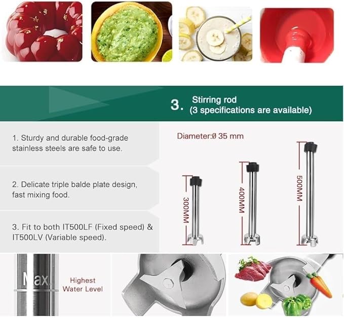 Hand Blender 500W Commercial Immersion Blender with 500mm Whisk - 500mm Whisk Variable Speed Heavy Duty Electric Whisk Blender