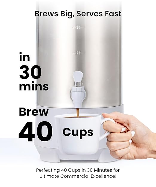 SYBO 40 Cup Coffee Urn Commercial Grade Stainless Steel Percolate Coffee Maker Removable Filter Easy to Clean Hot Water Urn for Catering Hot Beverage Dispenser with Cool-Touch Handles 6L Grey