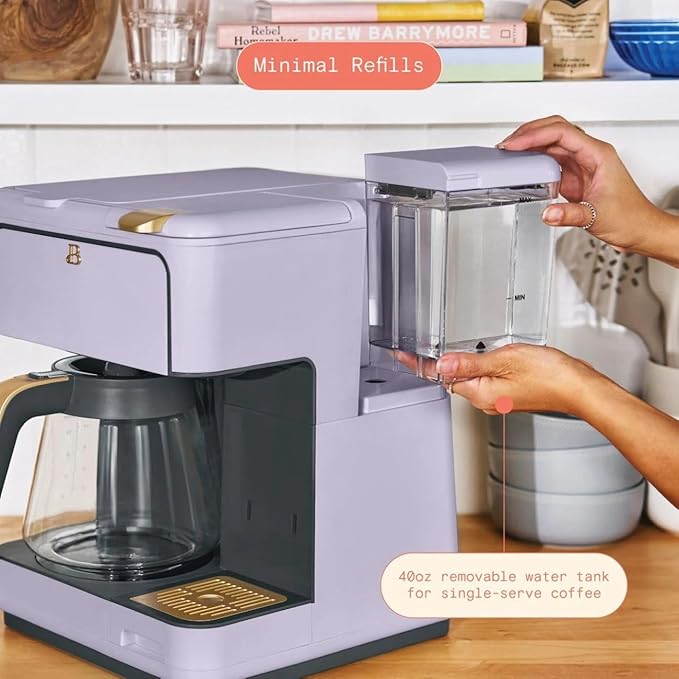 Multi-Brew Coffee Maker – 12-Cup Carafe &amp Single-Serve Pod or Grounds Iced Coffee Mode Programmable Touch Display Includes Filters (LAVENDER)