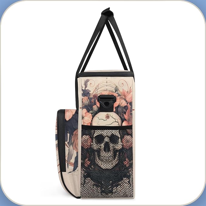 Skull Flowers Coffee Maker Carrying Bag Portable Travel Storage Tote Bag Compatible with K-Mini or K-Mini Plus Single Serve Coffee Brewer Carrying Case with Multiple Pockets &amp Shoulder Strap