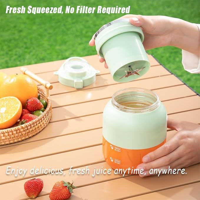 Blender Mini Japan 28fl Oz Protable Hand Blender with Straw and Two Lids Personal Size Juicer Blender for Smoothies Fruit Quick Juicing Easy to Use (Green)