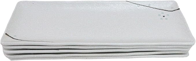 Ebros Gift Modern Yukino Hana Snow Flowers Ceramic Dinnerware Serveware Kitchenware Set Oriental Asian Restaurant Supply (Pack Of 5 Rectangular Serving Platter 14L)