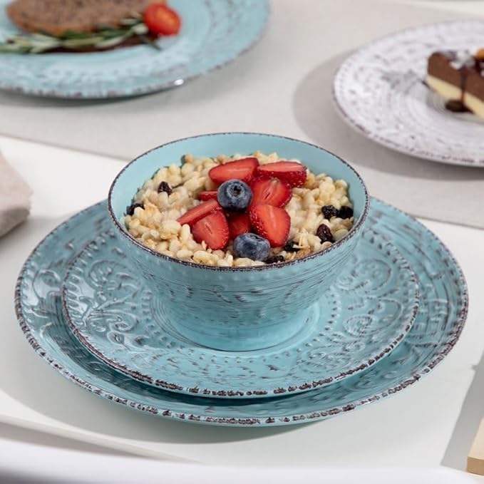 16 Stoneware Dinnerware Set with Dinner Plate Dessert Bowl Mug Tableware Service for 4 Person