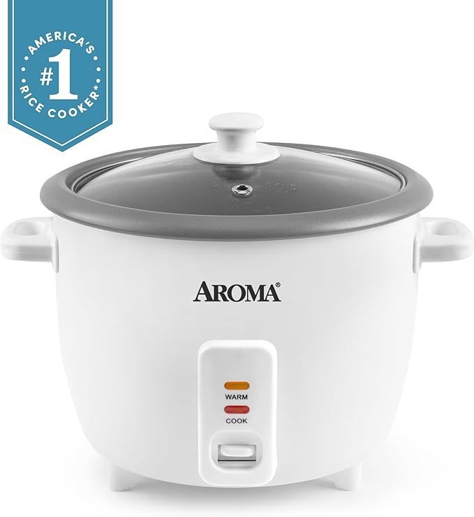 AROMA® Rice Cooker 8-Cup (Uncooked) / 16-Cup (Cooked) Pot-Style Rice Cooker and Soup Warmer with One-Touch Control 4 Qt White ARC-368NG