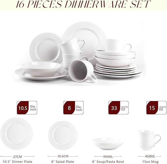 Pearl Dots Stoneware Dinnerware Set (16pc Set White)