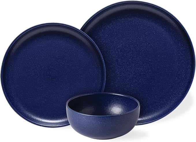 Casafina Ceramic Stoneware 18-Piece Place Setting Service for 6 with Cereal Bowls - Pacifica Collection Blueberry | Microwave &amp Dishwasher Safe Dinnerware Set | Food Safe Restaurant Quality Table
