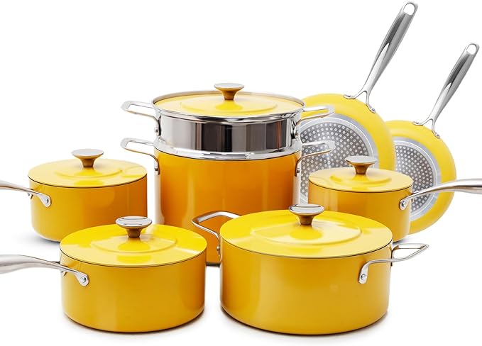 Nuwave Lux 13-Piece Premium Cookware Collection Healthy G10 Duralon Blue Ceramic Nonstick Ultra Durable PFAS-Free Lightweight &amp Works on All Cooktops
