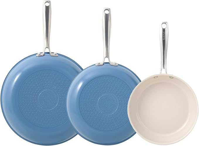 Redchef Non Stick Ceramic Frying Pan Set Non Toxic Ceramic Pans for Cooking 8 9.5 11 Skillet Set No PFAS &amp PTFE &amp PFOA with Stainless Steel Handle Dishwasher &amp Oven Safe Max up to 8