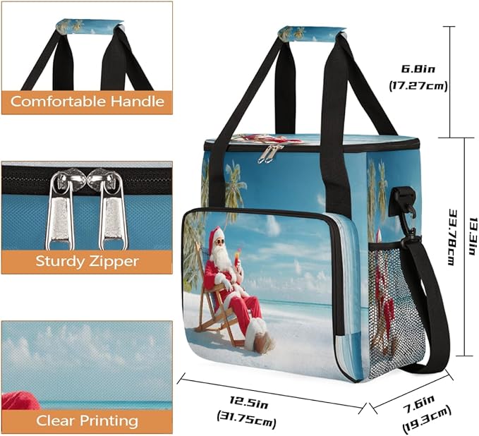 Merry Christmas Funny Santa Claus Beach Coffee Maker Carring Bag Travel Carrying Storage Tote Bag Compatible with Keurig K-Mini or K-Mini Plus Portable Single Serve Coffee Brewer Case with Pockets