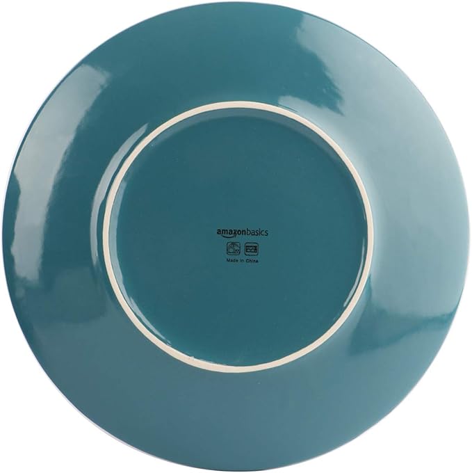 Amazon Basics 18-Piece Stoneware Dinnerware Set Service for 6 Microwave and Dishwasher Safe Plates and Bowls Deep Teal