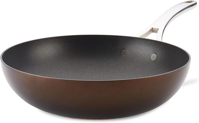 Anolon Nouvelle Copper Hard Anodized Nonstick Wok/Stir Fry Pan/Wok Pan - 12 Inch Sable Brown