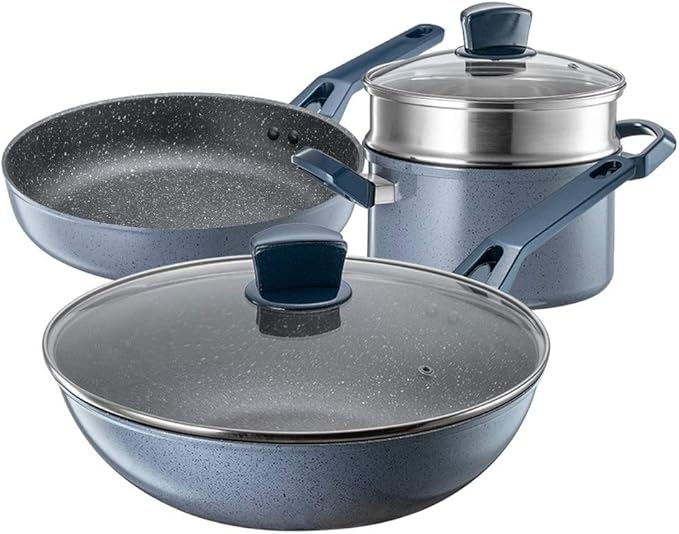 Cooking Pot Frying Pan3Pcs Cookware Set Non-Stick Cookware Frying Pan &amp Pan Saucepan with Glass Lid