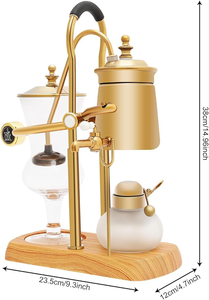 Siphon Coffee Maker Golden Siphon Coffee Maker Borosilicate Glass with Titanium Electroplating 13.53oz Capacity Gravity Siphon Brewing Safety Alcohol Lamp Lid Ideal for Home Coffee Shop