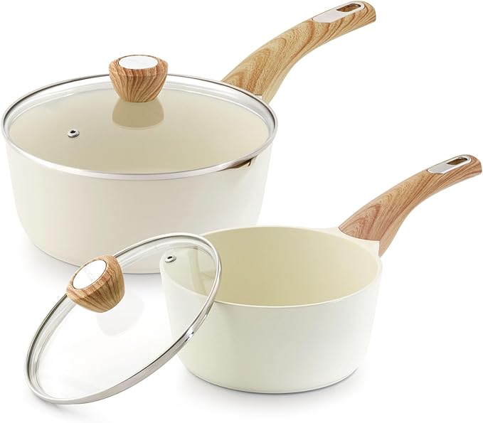 SENSARTE 2.0 &amp 3.0 Quart Ceramic Sauce Pan Sets with Lid Cooking Pots Set Nonstick Saucepan Set with Pour Spout Small Kitchen Pot Non toxic Saucepot Induction Comptable PFOA PTFE PFAS Free