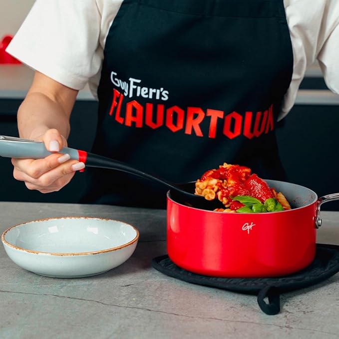 Guy Fieri's Flavortown 11-Piece Ceramic Cookware Set Nonstick Pots and Pans for Cooking Made without PFAS PTFE PFOA Oven Safe Dishwasher Safe Easy to Clean Everyday Cookware Red