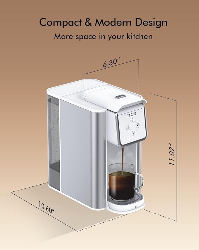 Single Serve Coffee Maker 3-in-1 Pod Ground Coffee &amp Loose Leaf Tea Brewer Fast Brew White Coffee Machine with 1.5L Water Tank Compact One Cup Coffee Maker for Home Office Travel