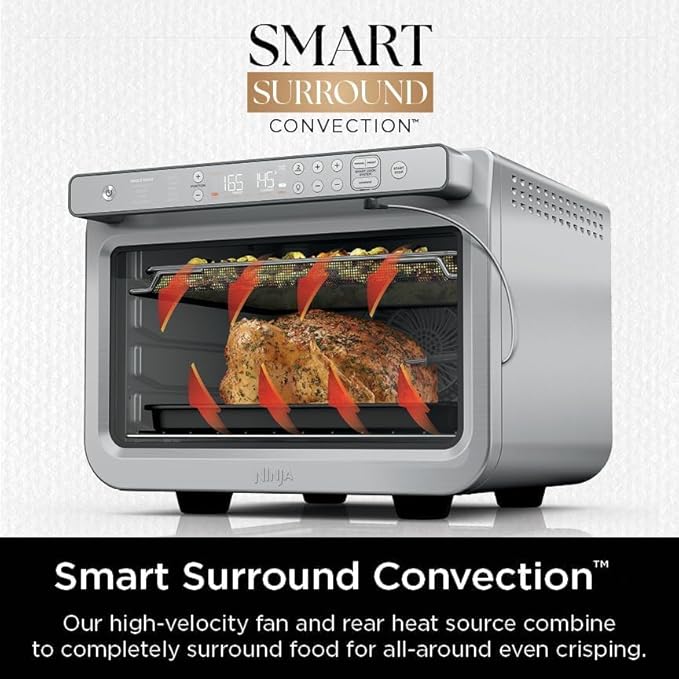 Ninja Prestige Smart XL with Pro Cook System 10-in-1 Air Fry Digital Countertop Convection Toaster Oven with Air Fry Broil &amp Bake Pro Cook Thermometer 1800 Watts Stainless Steel DT551 (Renewe