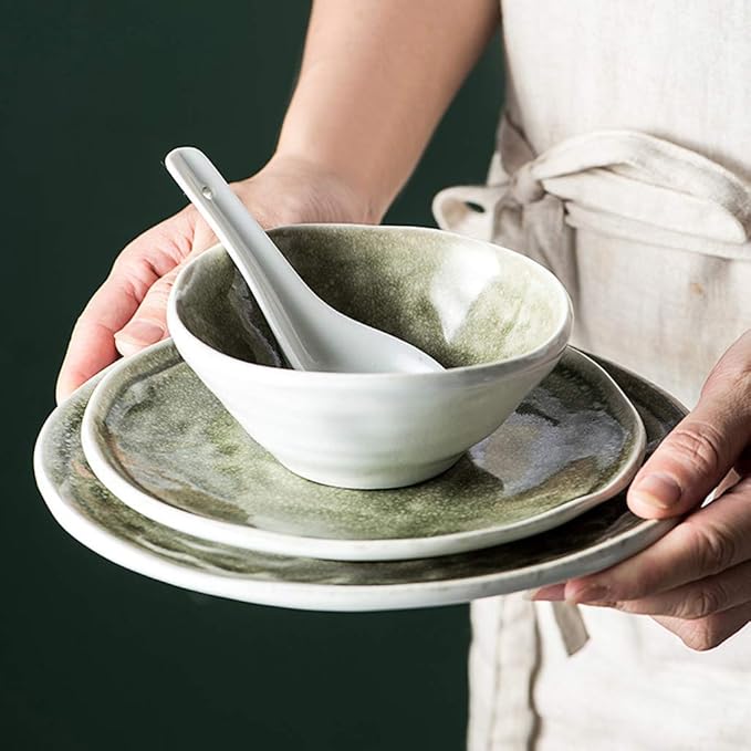 Ceramics Dinnerware Set 38 Pieces Kiln Change Glaze Plates and Bowls Sets for Restaurant/Irregular Edges Porcelain Dinner Set Microwave Safe