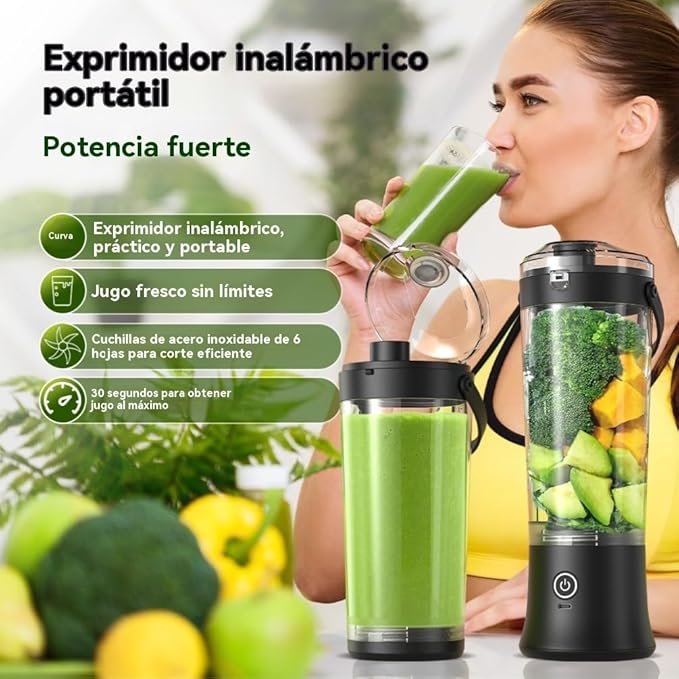 Portable Electric Juicer Blender Stainless Steel Blade 500ml Capacity USB Rechargeable Personal Size Smoothie Maker with Carry Handle (as shown)