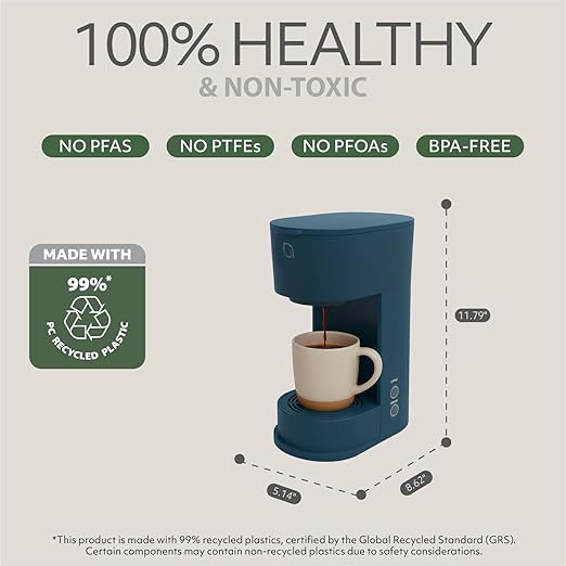 WILLOW K-Cup Coffee Maker Single Serve Coffee Maker with 6 to 12oz Brew Size &amp Strong Brew Option Single Cup Coffee maker made with 99% PCR Recycled Plastics Coffee Machine - NAVY BLUE
