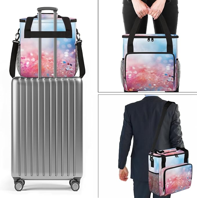 Glitter Flower Coffee Maker Carrying Bag Portable Travel Storage Tote Bag Compatible with K-Mini or K-Mini Plus Single Serve Coffee Brewer Carrying Case with Multiple Pockets &amp Shoulder Strap