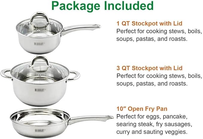 JSEIAJB Stainless Steel Pots And Pans Set With Pan Cookware Set With Lid Frying Pan 5 Piece Kitchen Cookware Set