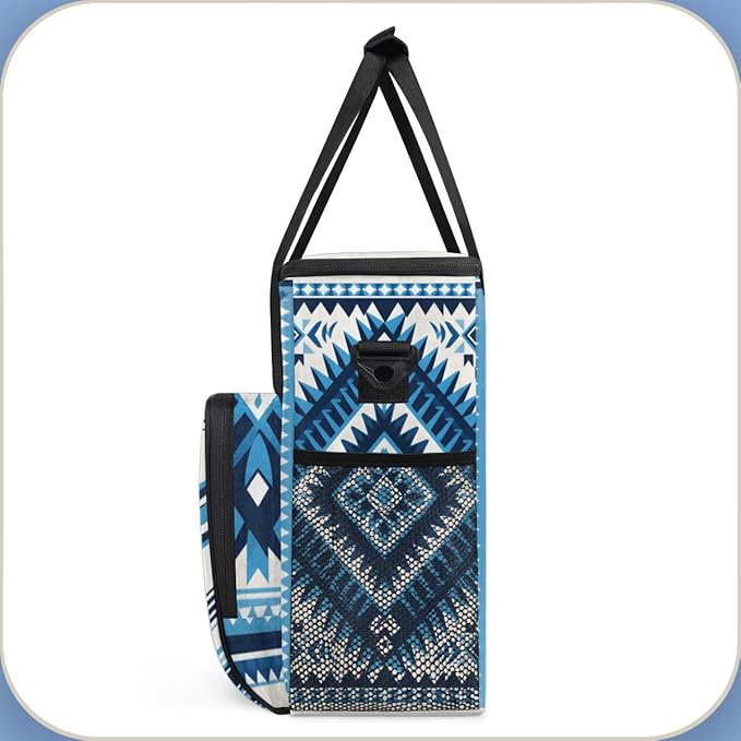 Blue Geometry Aztec Coffee Maker Carrying Bag Portable Travel Storage Tote Bag Compatible with K-Mini or K-Mini Plus Single Serve Coffee Brewer Carrying Case with Multiple Pockets &amp Shoulder Str