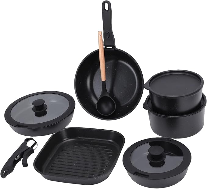 titlePots and Pans Set with Detachable Handle Aluminum Nonstick Induction Cookware Set for Kitchen Cooking Dishwasher Safe