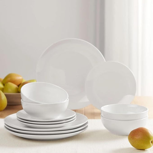 12-Piece White Glazed Stoneware Dinnerware Set – Elegant 4-Person Tableware
