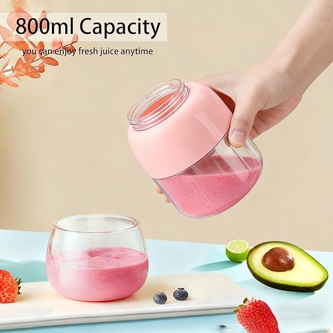 Portable Blender 800ml Personal Blenders for Shakes and Smoothies USB Rechargeable Juice Blender With 6 Blades Mini Blender Fresh Juicer Cup for Sports Travel Gym(Pink)