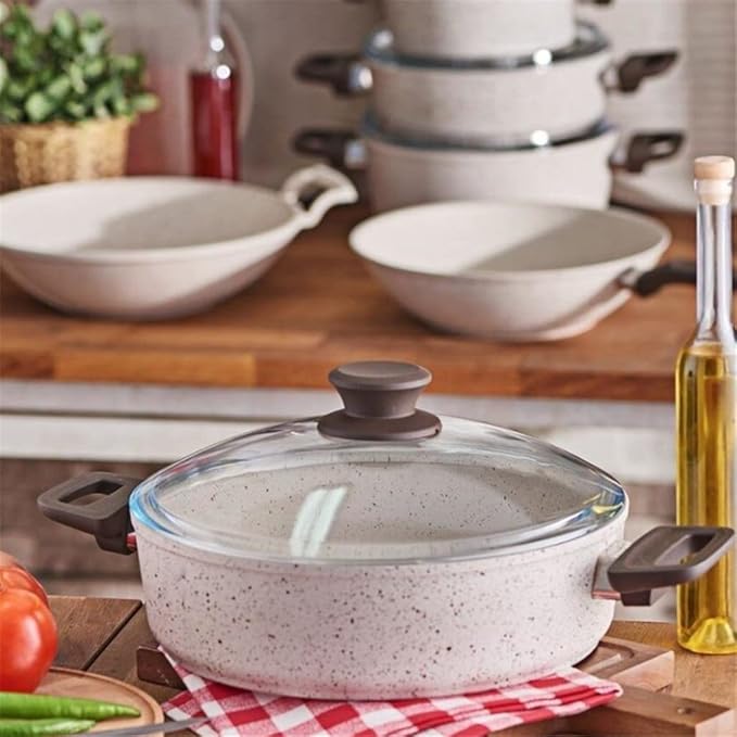5 Pcs/Set Cookware Set Kitchenware Saucepan Cooking Pot and Pan Set Non-St?ck Granite Stainless Steel Kitchen 24/28/28 Cm
