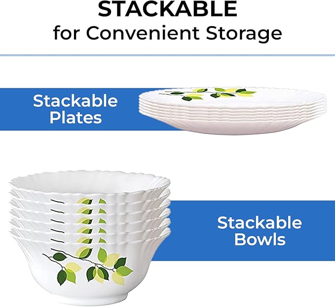 Borosil Gourmet Dinnerware Set For 6 19 Pieces White Dinner Plates and Bowls Sets Chip Resistant Tempered Opal Glass Stain Resistant Dishwasher &amp Microwave Safe Dinner Set For Gifting Serves